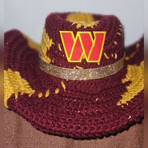 Maroon and Yellow Crochet Hat with Gold Band